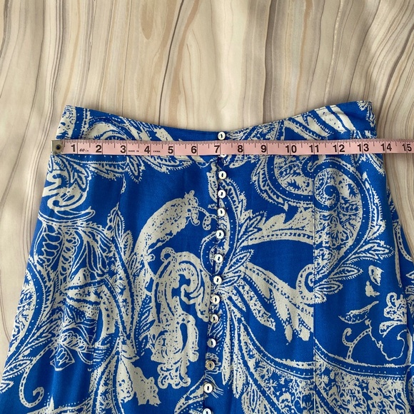 Free People Smooth Sailing Blue and White Paisley Button Maxi Skirt Size 2 - Picture 8 of 15